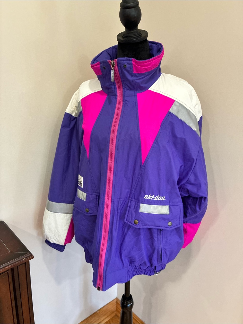 Vintage 90s Ski-Doo Bombardier Snowmobile Jacket L Purple Pink Colourblock